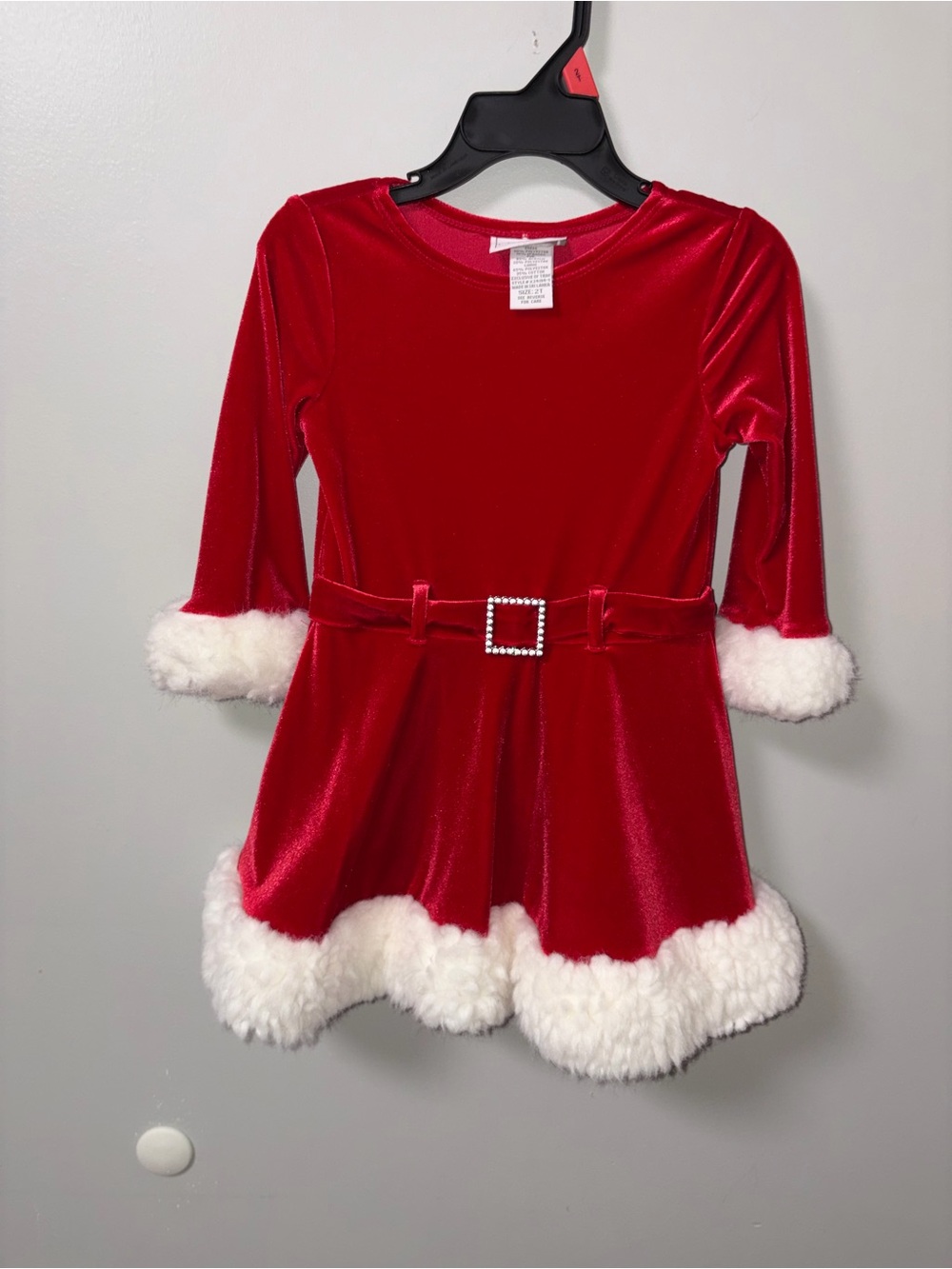 Ashley Ann Red Velvet & White Faux Fur Trim Santa Dress Christmas Holiday 2T